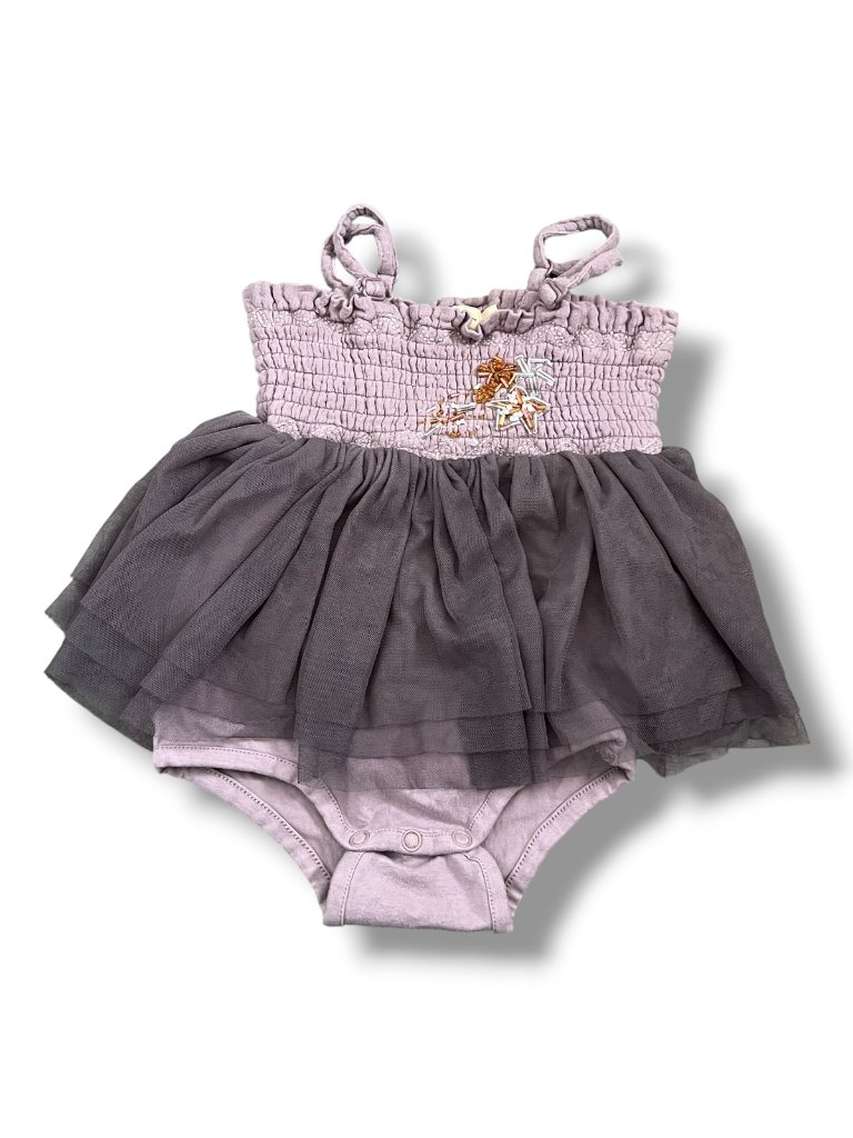 Le Petit Lapin Valentina Organic Muslin Petit Etoile Lilac Tutu Romper 6-12m